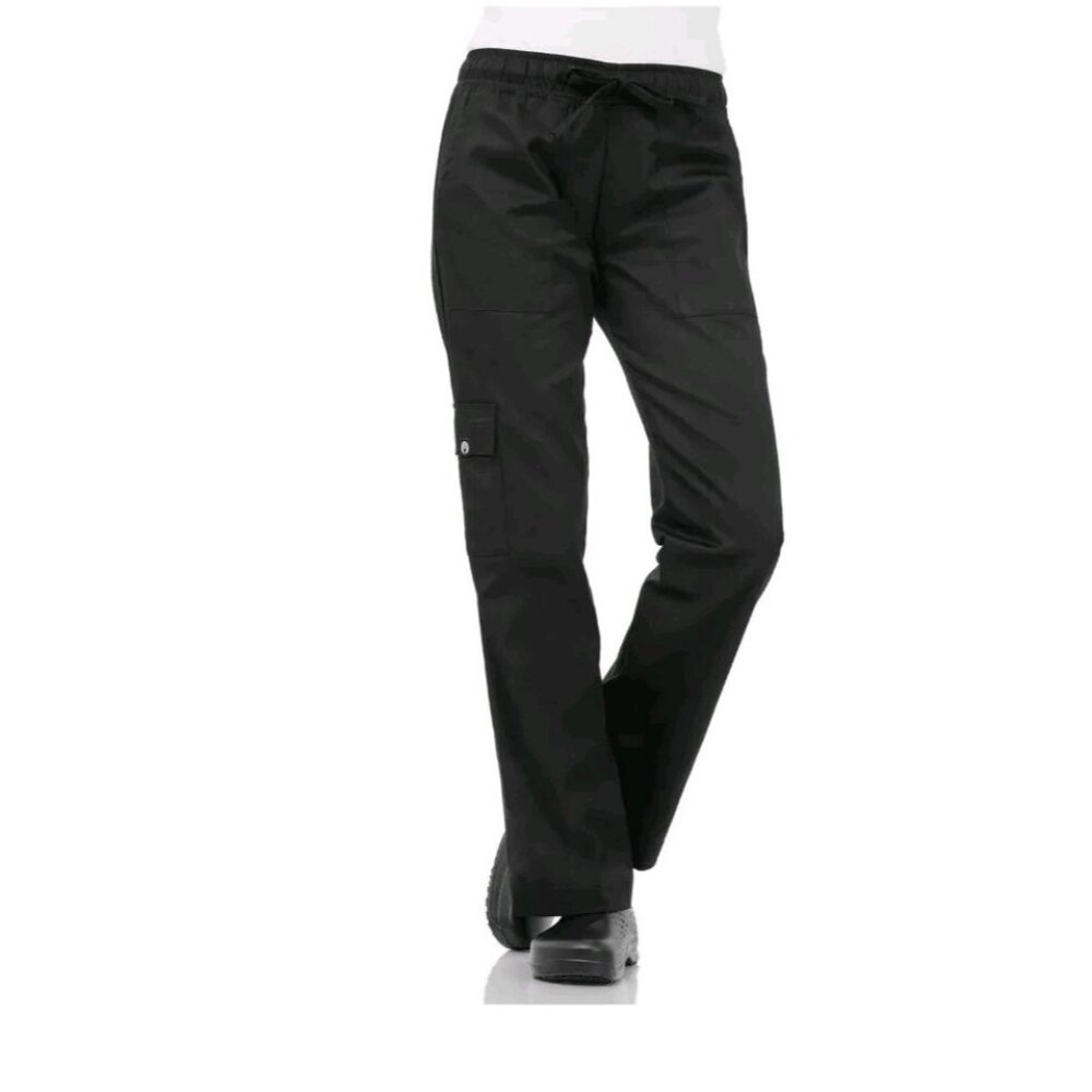 Chef Works Womens L Cargo Chef Pants Black Straight Leg Pull On CP-WO-BLK-L NWT